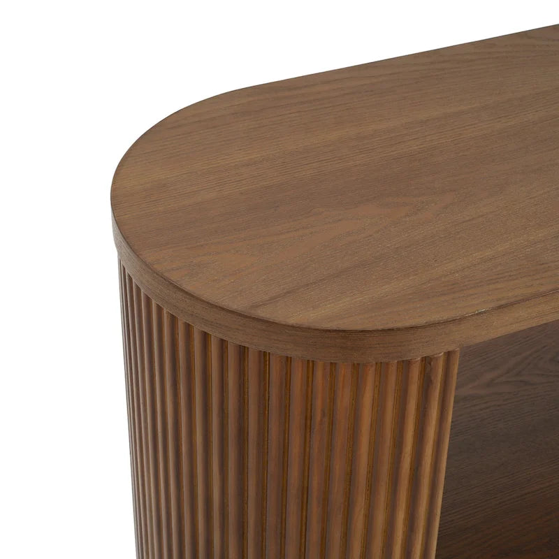 3-Tier Console Table with Fluted Wood Veneer and Open Shelves