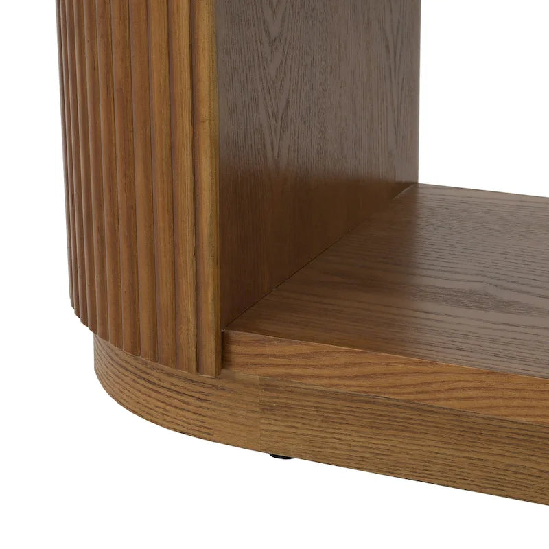 3-Tier Console Table with Fluted Wood Veneer and Open Shelves