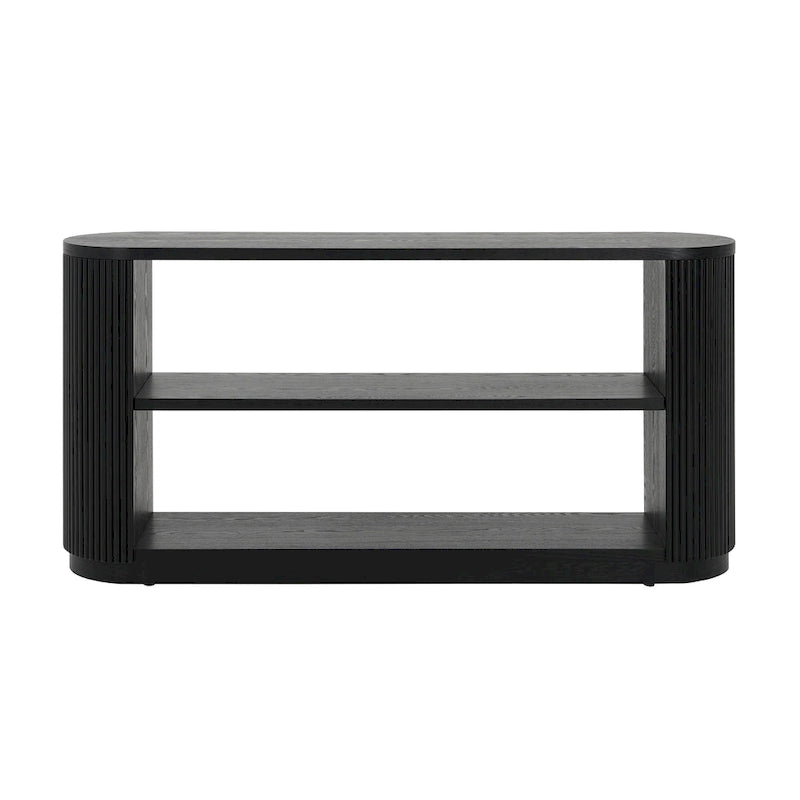 3-Tier Console Table with Fluted Wood Veneer and Open Shelves