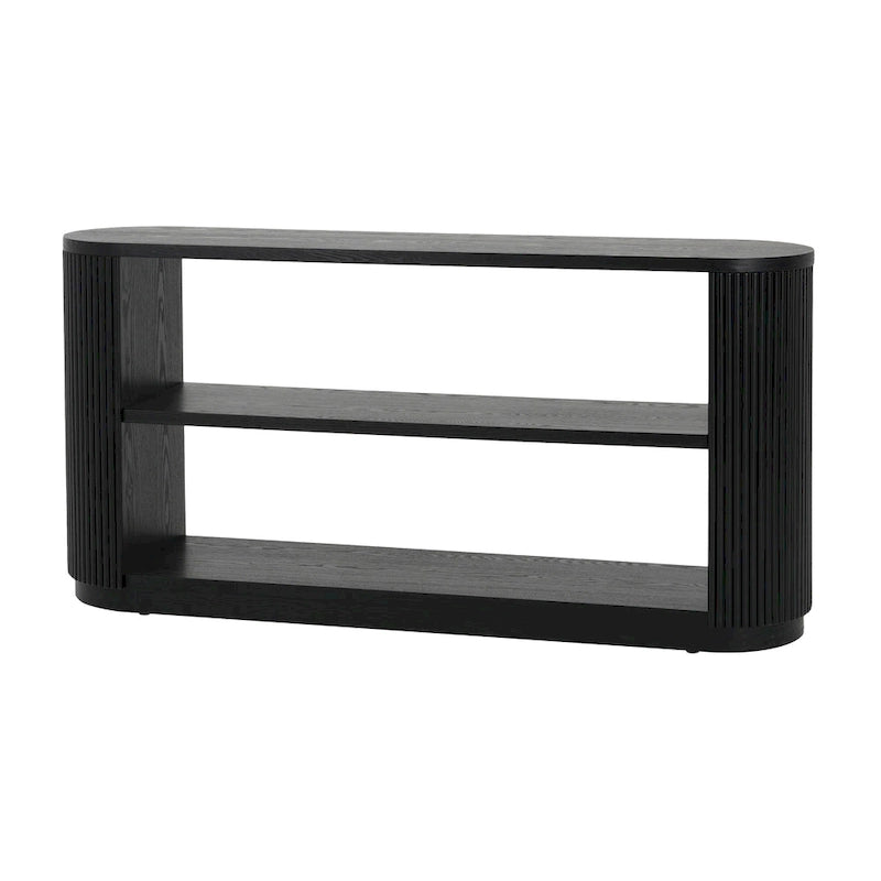3-Tier Console Table with Fluted Wood Veneer and Open Shelves