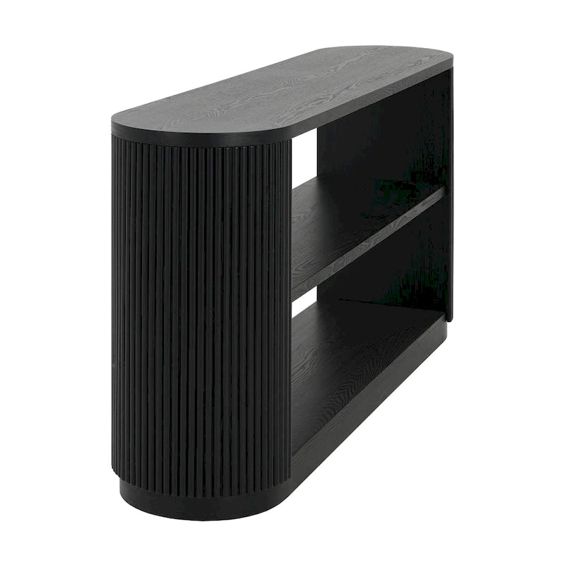 3-Tier Console Table with Fluted Wood Veneer and Open Shelves