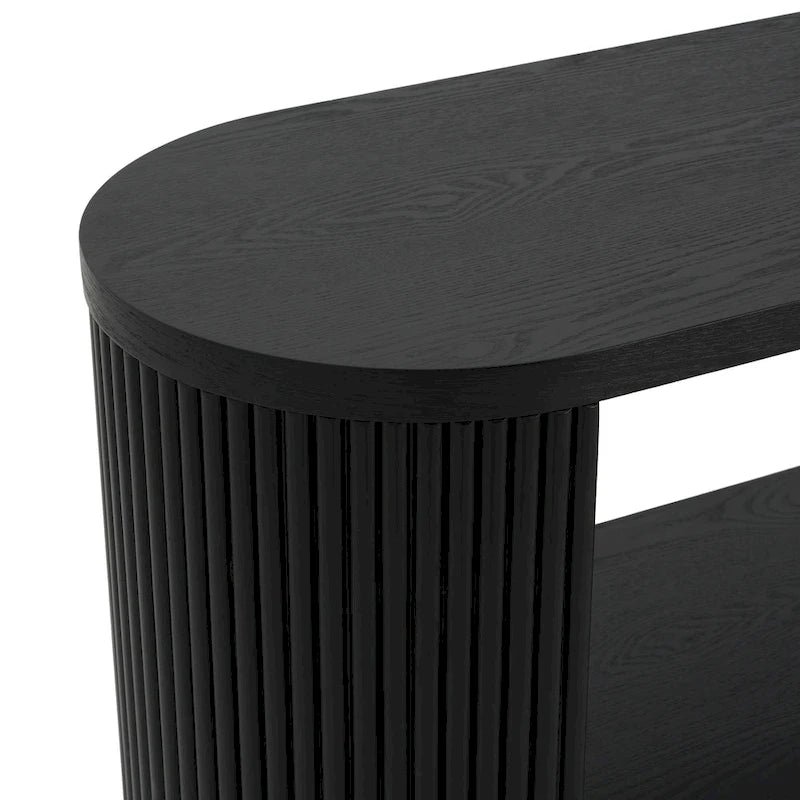 3-Tier Console Table with Fluted Wood Veneer and Open Shelves