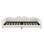 Full Size Upholstered Daybed with Cloud-Shaped Backrest, Sherpa Fabric, No Box Spring Required