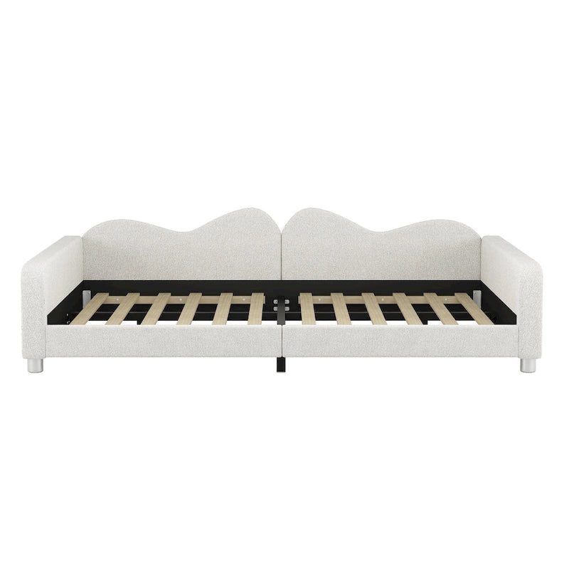 Full Size Upholstered Daybed with Cloud-Shaped Backrest, Sherpa Fabric, No Box Spring Required