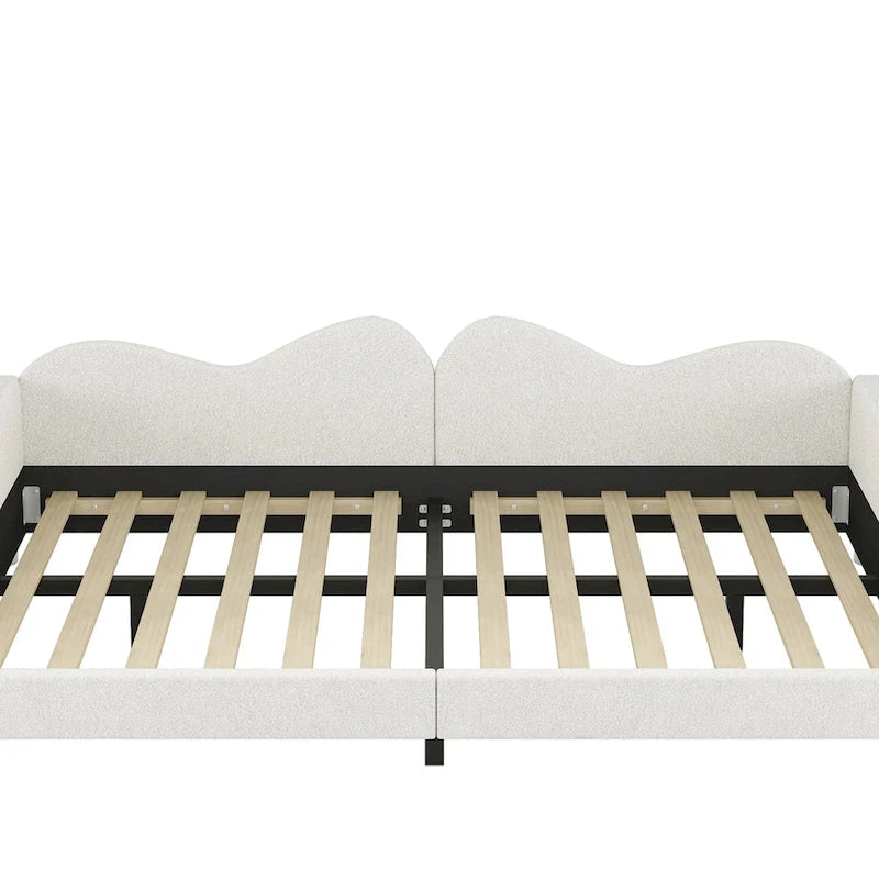 Full Size Upholstered Daybed with Cloud-Shaped Backrest, Sherpa Fabric, No Box Spring Required