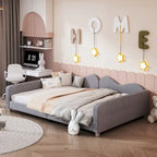 Full Size Upholstered Daybed with Cloud-Shaped Backrest, Sherpa Fabric, No Box Spring Required