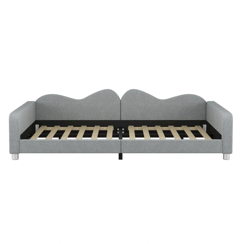 Full Size Upholstered Daybed with Cloud-Shaped Backrest, Sherpa Fabric, No Box Spring Required