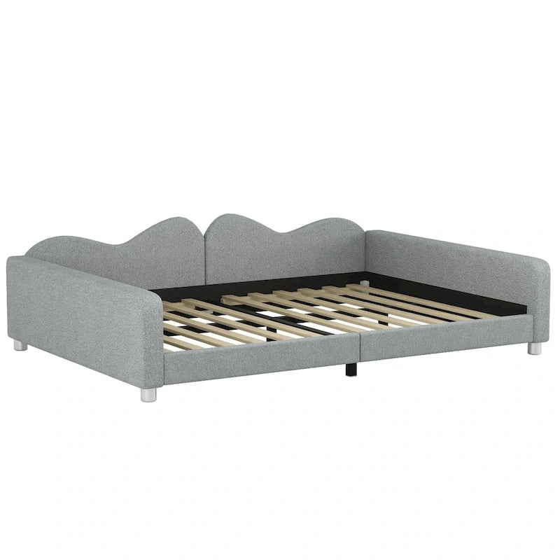 Full Size Upholstered Daybed with Cloud-Shaped Backrest, Sherpa Fabric, No Box Spring Required