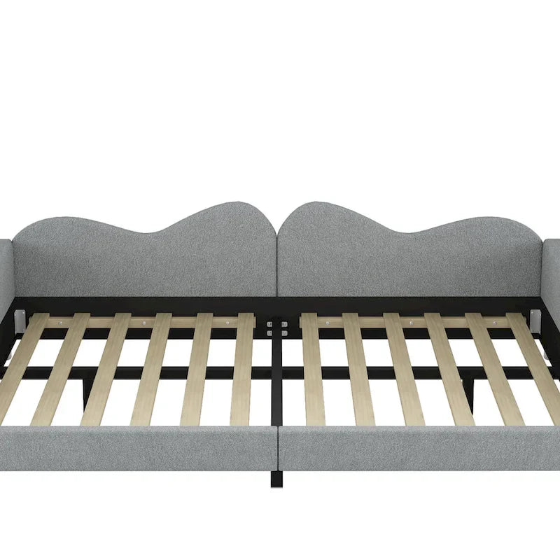 Full Size Upholstered Daybed with Cloud-Shaped Backrest, Sherpa Fabric, No Box Spring Required