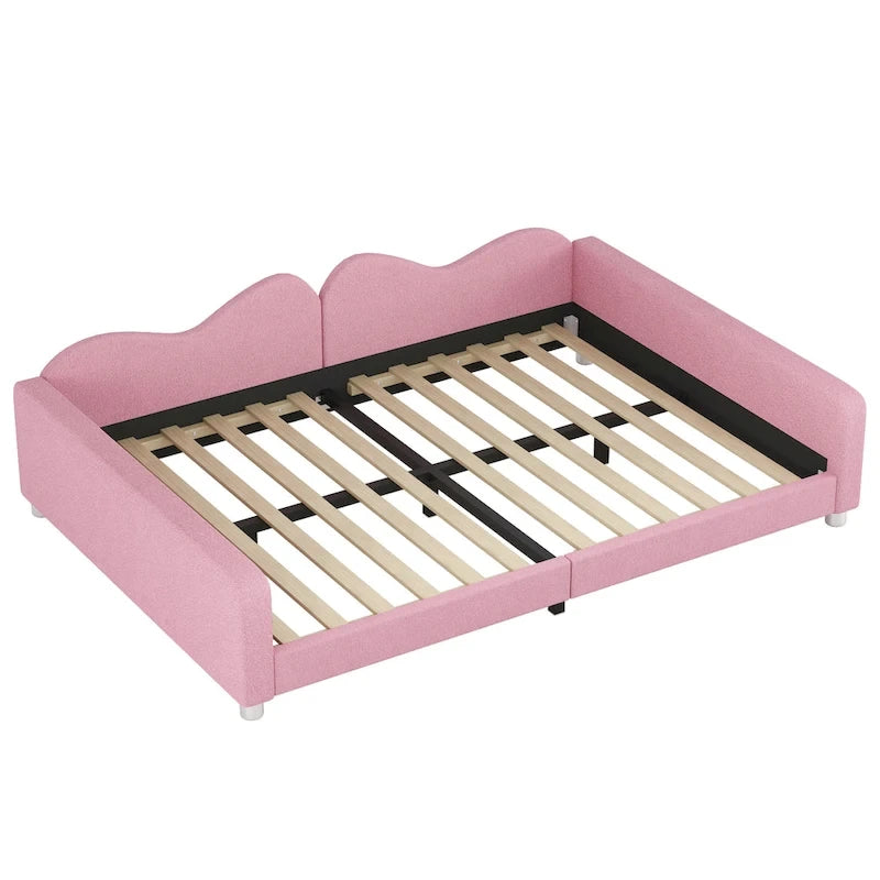 Full Size Upholstered Daybed with Cloud-Shaped Backrest, Sherpa Fabric, No Box Spring Required
