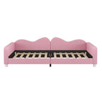 Full Size Upholstered Daybed with Cloud-Shaped Backrest, Sherpa Fabric, No Box Spring Required