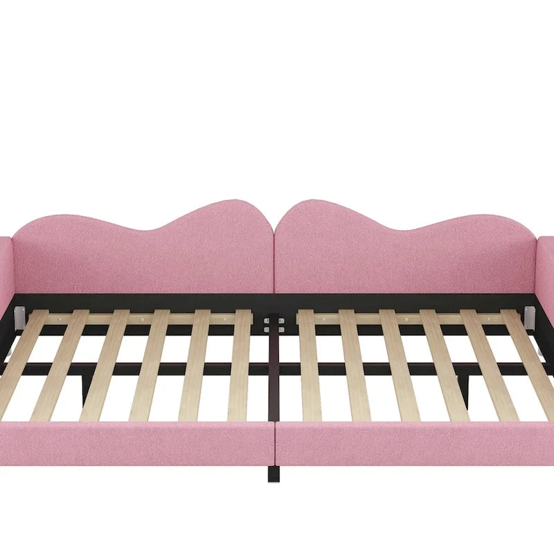 Full Size Upholstered Daybed with Cloud-Shaped Backrest, Sherpa Fabric, No Box Spring Required