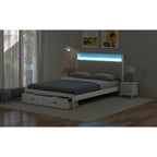 Queen Size Platform Bed with Upholstered Headboard, LED and 2 Drawers