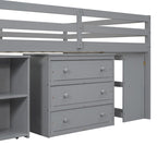 Full Size Loft Bed with Retractable Desk, 3 Drawers, Storage Stairs and Shelves
