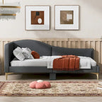 Upholstered Chaise Lounge Side Daybed with Curved Nailhead Trim Guardrail and Headboard, Platform Bed Sofa Bed Recliner Chairs