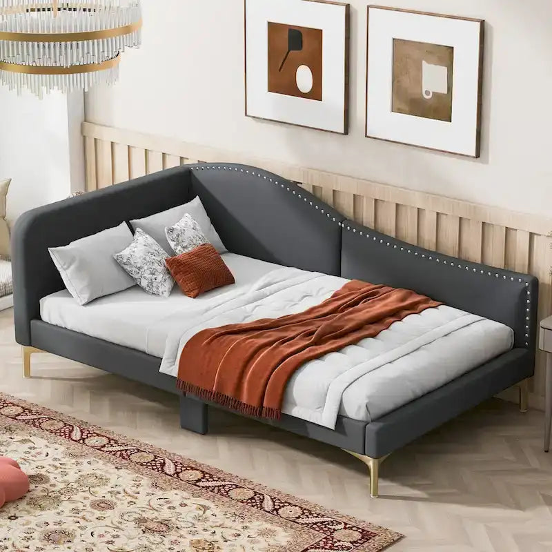 Upholstered Daybed with Headboard and Guardrail