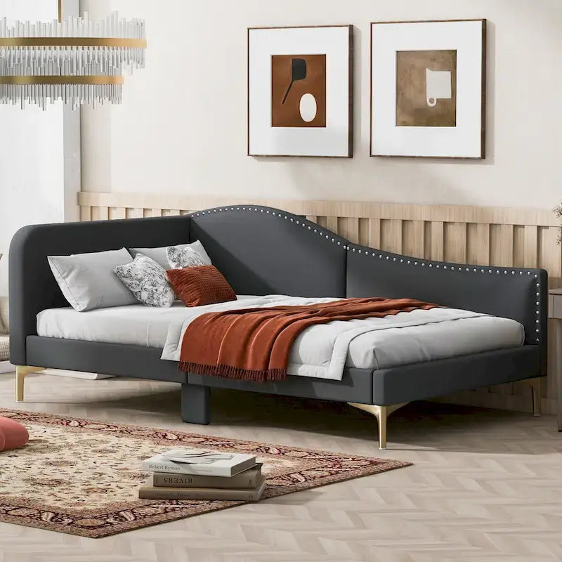 Upholstered Daybed with Headboard and Guardrail
