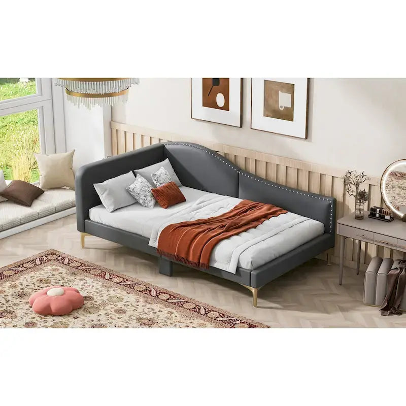 Upholstered Daybed with Headboard and Guardrail