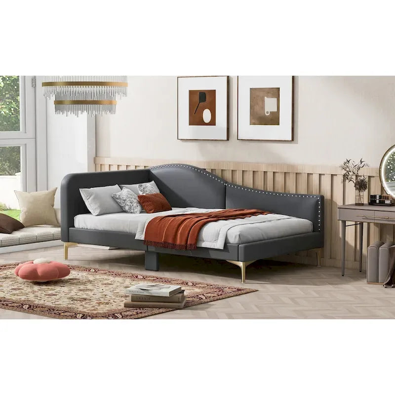 Upholstered Daybed with Headboard and Guardrail
