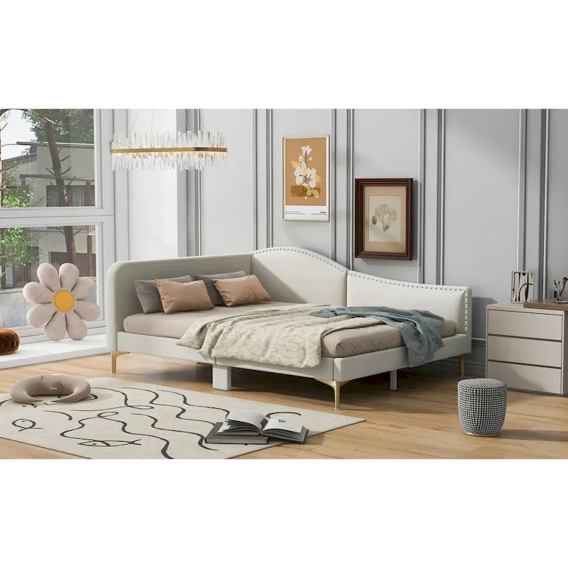 Upholstered Daybed with Headboard and Guardrail