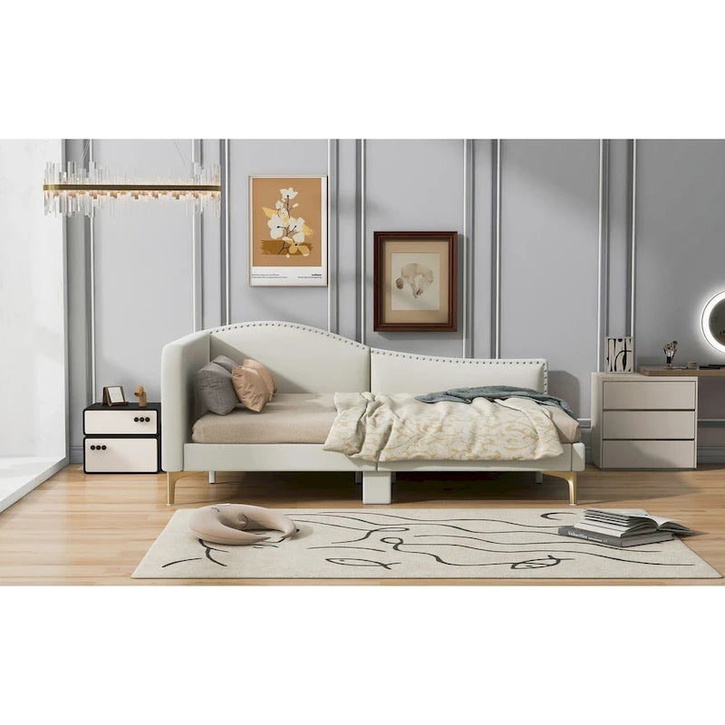 Upholstered Daybed with Headboard and Guardrail
