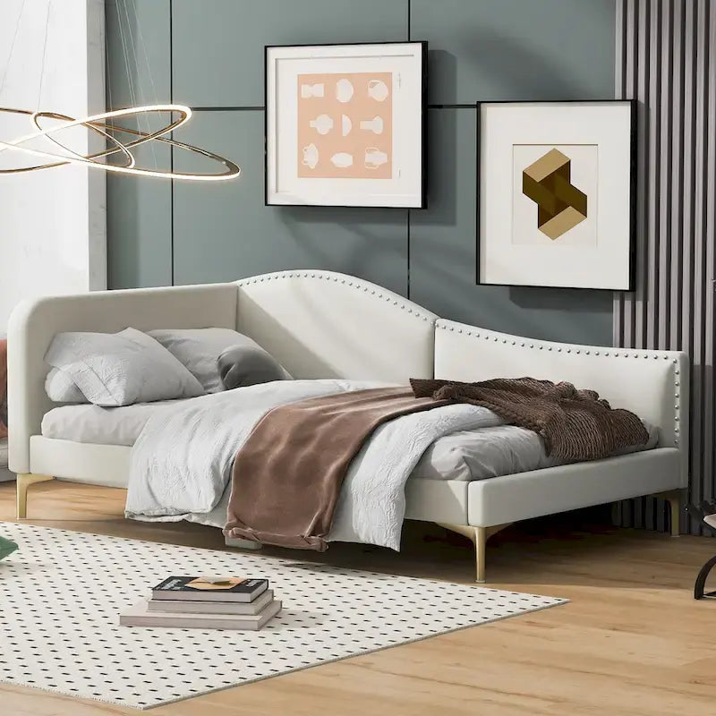 Upholstered Daybed with Headboard and Guardrail