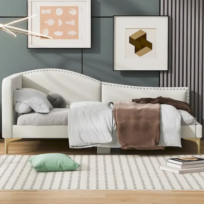 Upholstered Daybed with Headboard and Guardrail