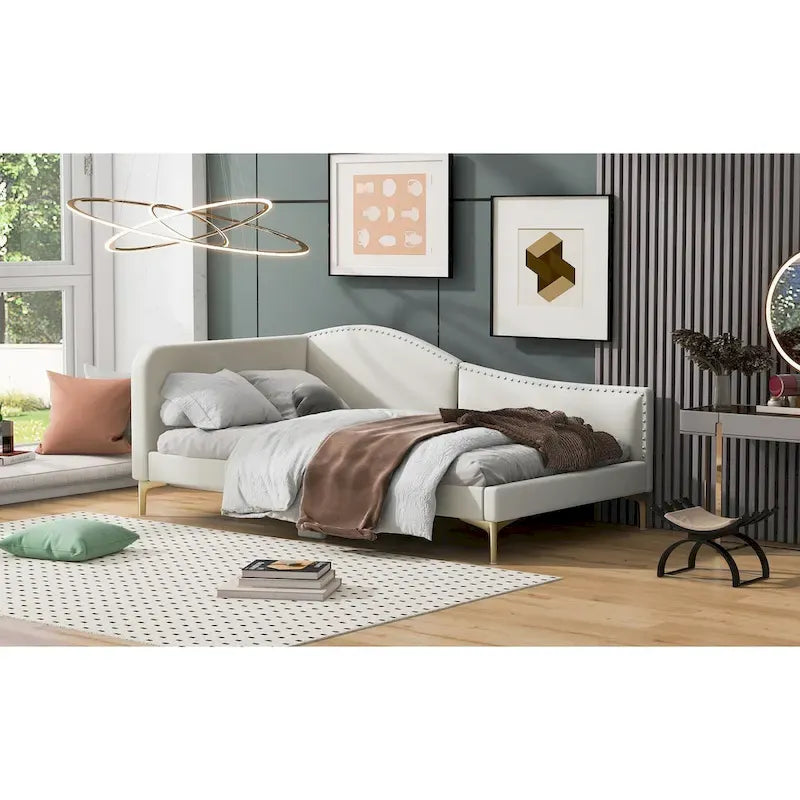 Upholstered Daybed with Headboard and Guardrail
