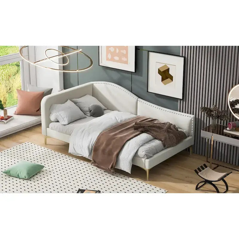 Upholstered Daybed with Headboard and Guardrail