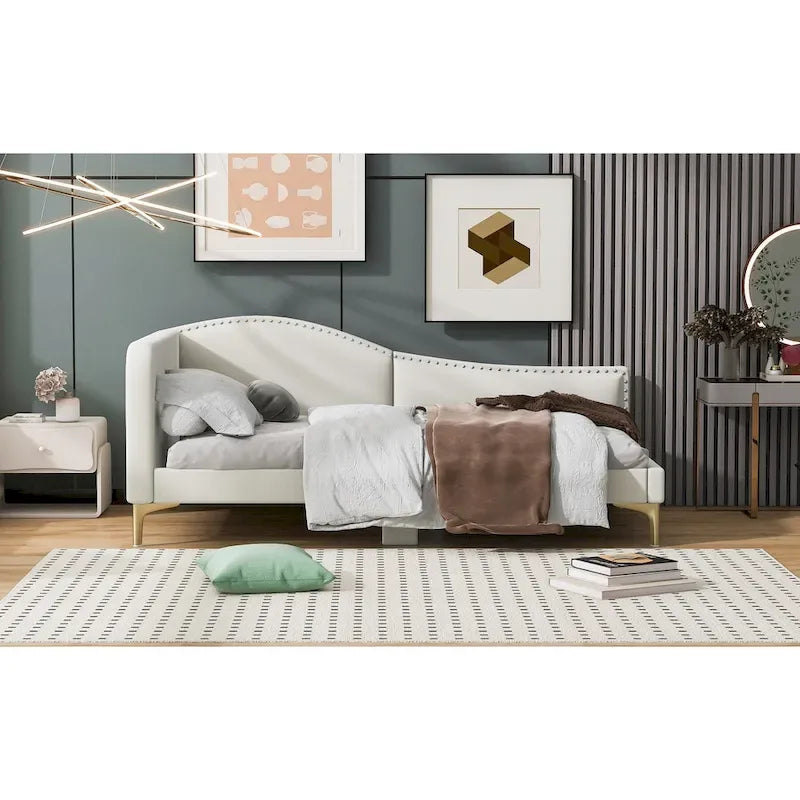 Upholstered Daybed with Headboard and Guardrail