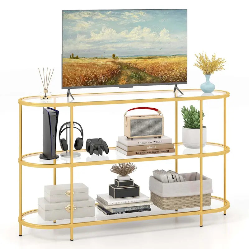 3-Tier TV Stand for TVs up to 65" with Tempered Glass Shelves