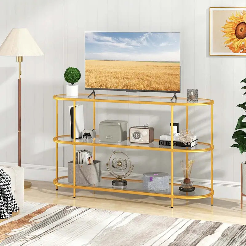 3-Tier TV Stand for TVs up to 65" with Tempered Glass Shelves