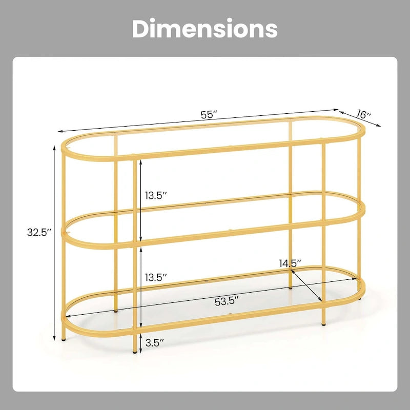 3-Tier TV Stand for TVs up to 65" with Tempered Glass Shelves