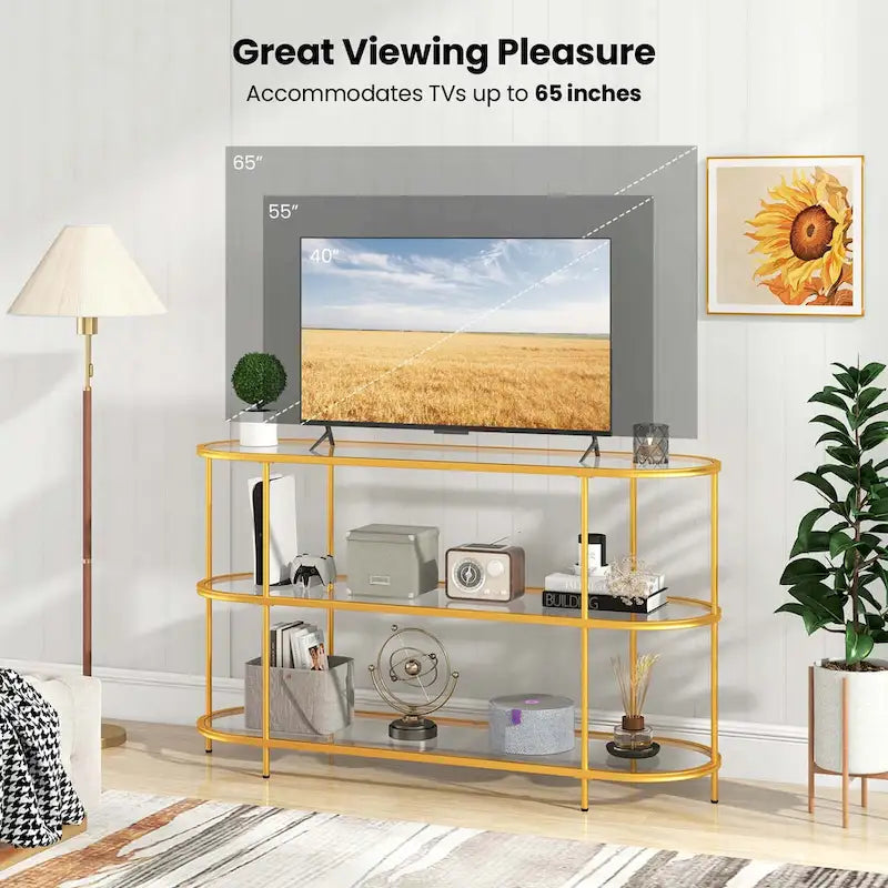 3-Tier TV Stand for TVs up to 65" with Tempered Glass Shelves