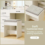 Vanity Set with LED Mirror and Lights, Dressing Table and Cushioned Stool