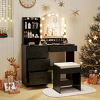 Vanity Set with LED Mirror and Lights, Dressing Table and Cushioned Stool