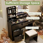 Vanity Set with LED Mirror and Lights, Dressing Table and Cushioned Stool