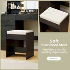 Vanity Set with LED Mirror and Lights, Dressing Table and Cushioned Stool
