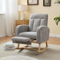 Upholstered Rocking Chair with Solid Wood Base and Side Pocket