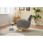 Upholstered Rocking Chair with Solid Wood Base and Side Pocket