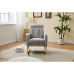 Upholstered Rocking Chair with Solid Wood Base and Side Pocket