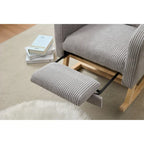 Upholstered Rocking Chair with Solid Wood Base and Side Pocket