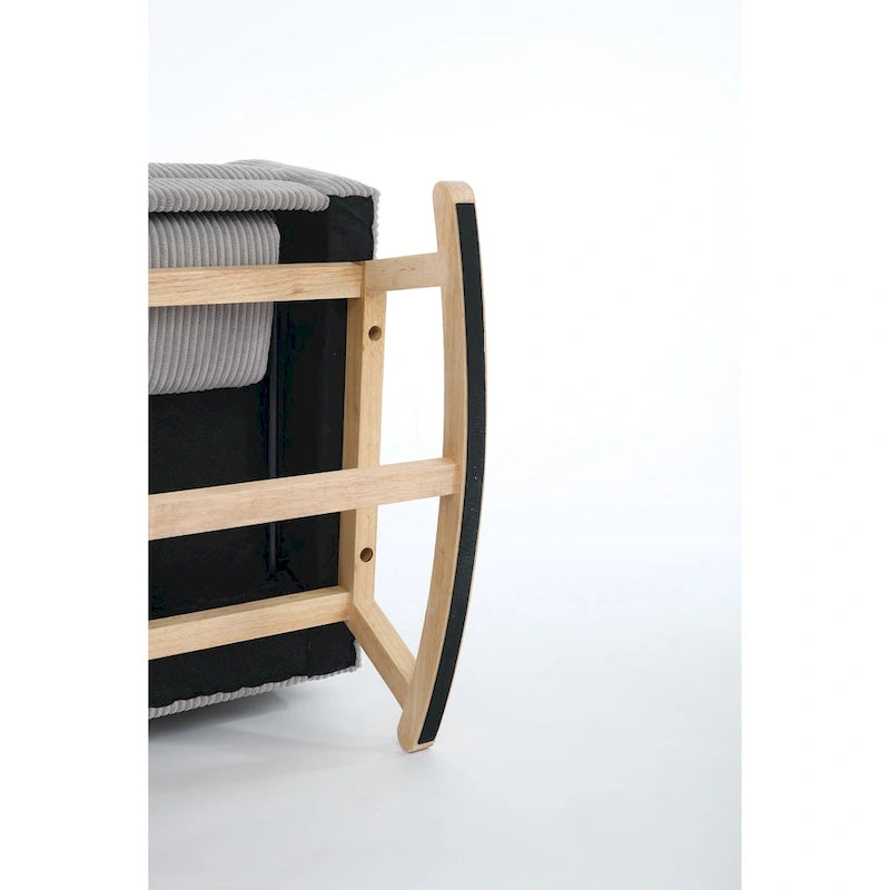 Upholstered Rocking Chair with Solid Wood Base and Side Pocket