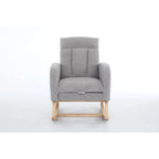Upholstered Rocking Chair with Solid Wood Base and Side Pocket