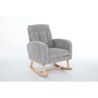 Upholstered Rocking Chair with Solid Wood Base and Side Pocket