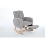 Upholstered Rocking Chair with Solid Wood Base and Side Pocket