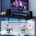 L-Shaped Gaming Desk with LED Strip & Power Outlets