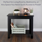 Narrow Side Table with Charging Station and Storage Shelf
