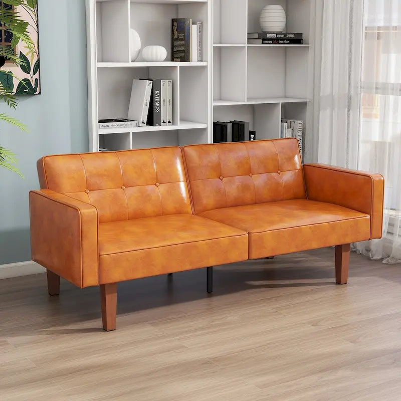 68 in. Twin Size Convertible Sofa Bed with Tufted Adjustable Split Back, 5 Colors - 22.44D x 68.11W x 28.74H