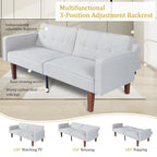68 in. Twin Size Convertible Sofa Bed with Tufted Adjustable Split Back, 5 Colors - 22.44D x 68.11W x 28.74H